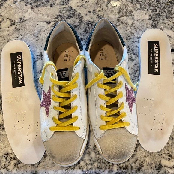 GOLDEN GOOSE SUPERSTAR DISTRESSED GLITTERED LEATHER SNEAKERS!!! SIZE 41 10/10.5 - Picture 5 of 16